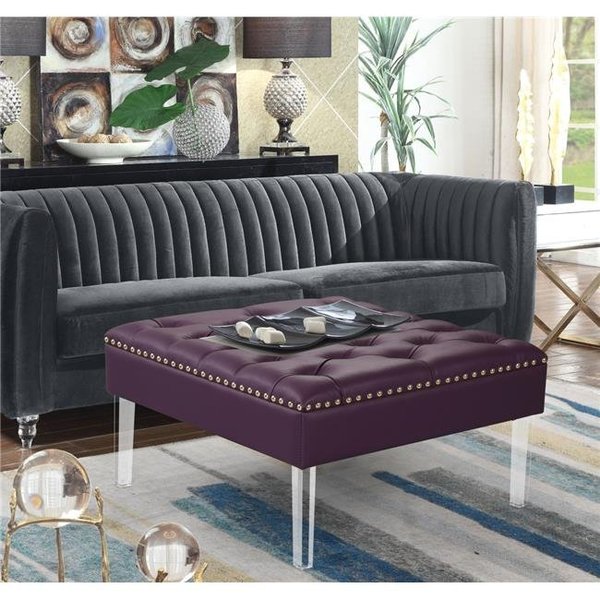 Chic Home Chic Home FON9177-US Remi Square Ottoman Center Table Button Tufted PU Leather Upholstered Acrylic Legs; Modern Transitional; Purple FON9177-US
